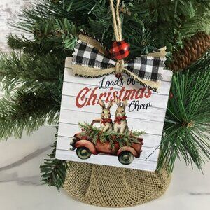Rabbits Loads of Christmas Cheer Rustic Ornament Vintage Red Truck